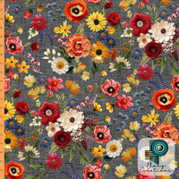 Précommande Avril - Fleurs brodée Fond gris moyen
