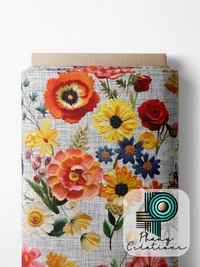 Précommande Avril - Fleurs brodée Fond gris pâle